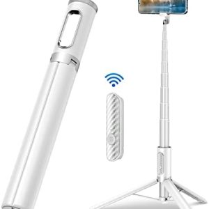 TONEOF Tripod, Cell Phone Selfie Stick, 60 Inch All-in-1 Stand with Integrated Wireless Remote, Lightweight and Portable, Extendable Tripod for 4-7 Inch iPhone and Android White